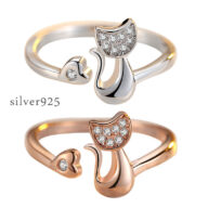 指輪 レディース 猫 シルバー925 猫モチーフ フリーサイズ