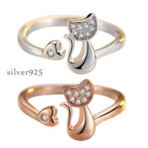 指輪 レディース 猫 シルバー925 猫モチーフ フリーサイズ