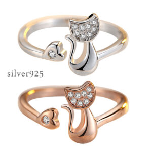 指輪 レディース 猫 シルバー925 猫モチーフ フリーサイズ
